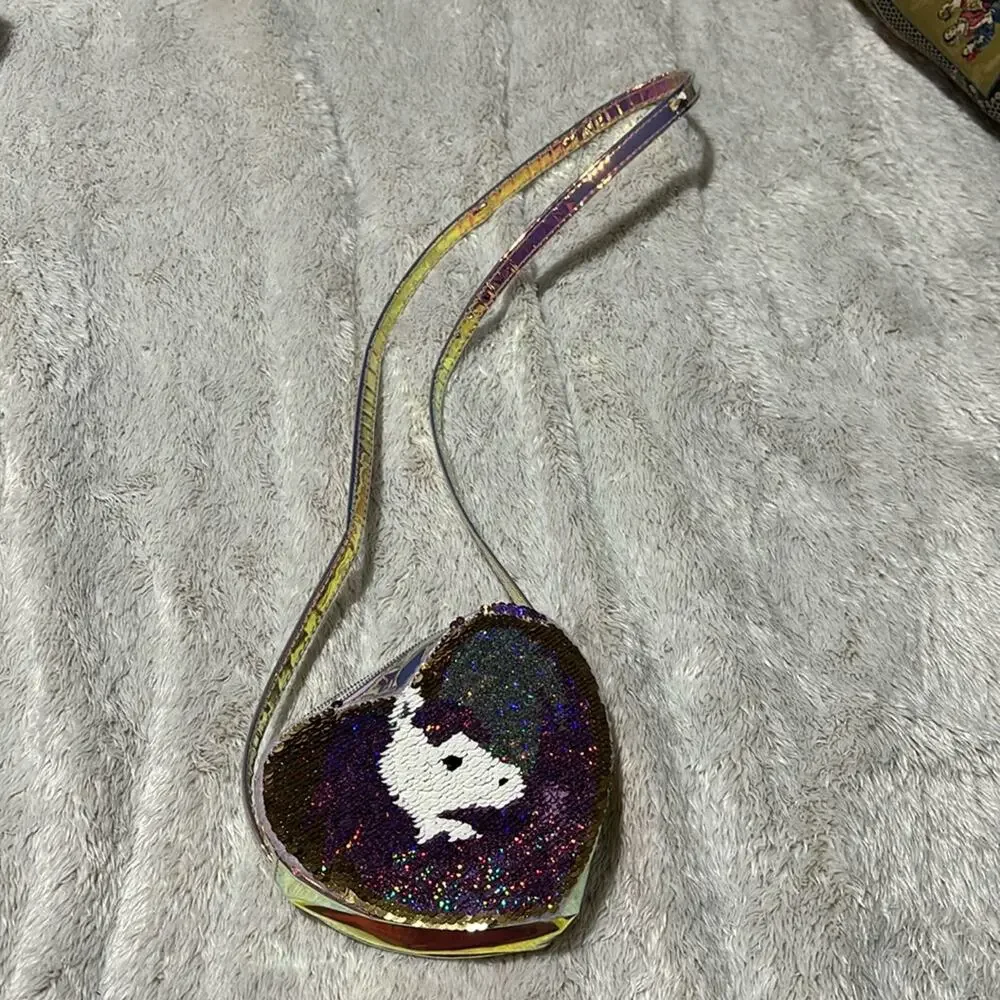 Children’s Place heart shaped sequined purse unicorn designed does the flip nwot